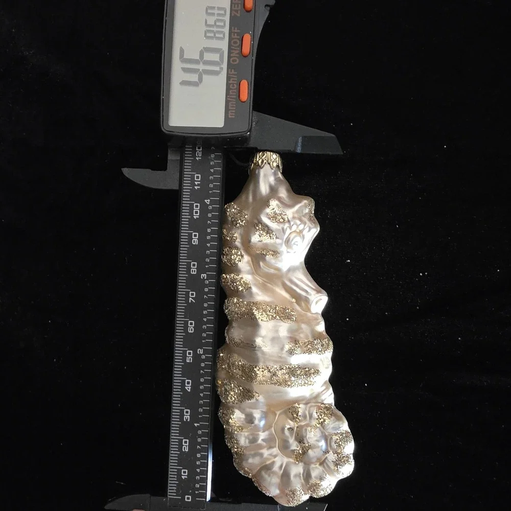 Vintage Germany Mercury Glass Seahorse Christmas Ornament Gold Glitter Champagne